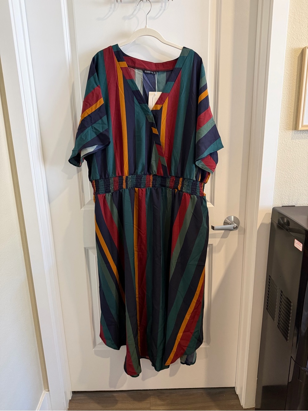 Bloomchic Size US 26 Multi-Color Striped V-Neck Midi Dress NWT